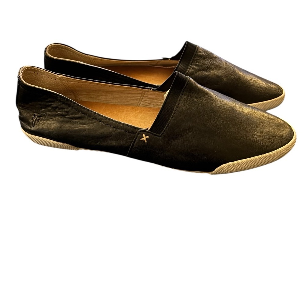 Frye Melanie Leather Slip On Shoe Sz 9.5 Black Flats Look Esther Lined Comfort